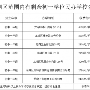 龙湖区范围内有剩余初一学位民办学校名单