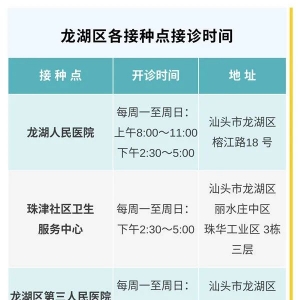 龙湖区新冠疫苗接种点及预约方式公布!